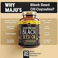 Vista 6 de Maju Superfoods Cápsulas de aceite de semilla negra, fuerte prensado en frío, 2% timoquinona, 100% aceite de semilla de comino negro turco, Nigella