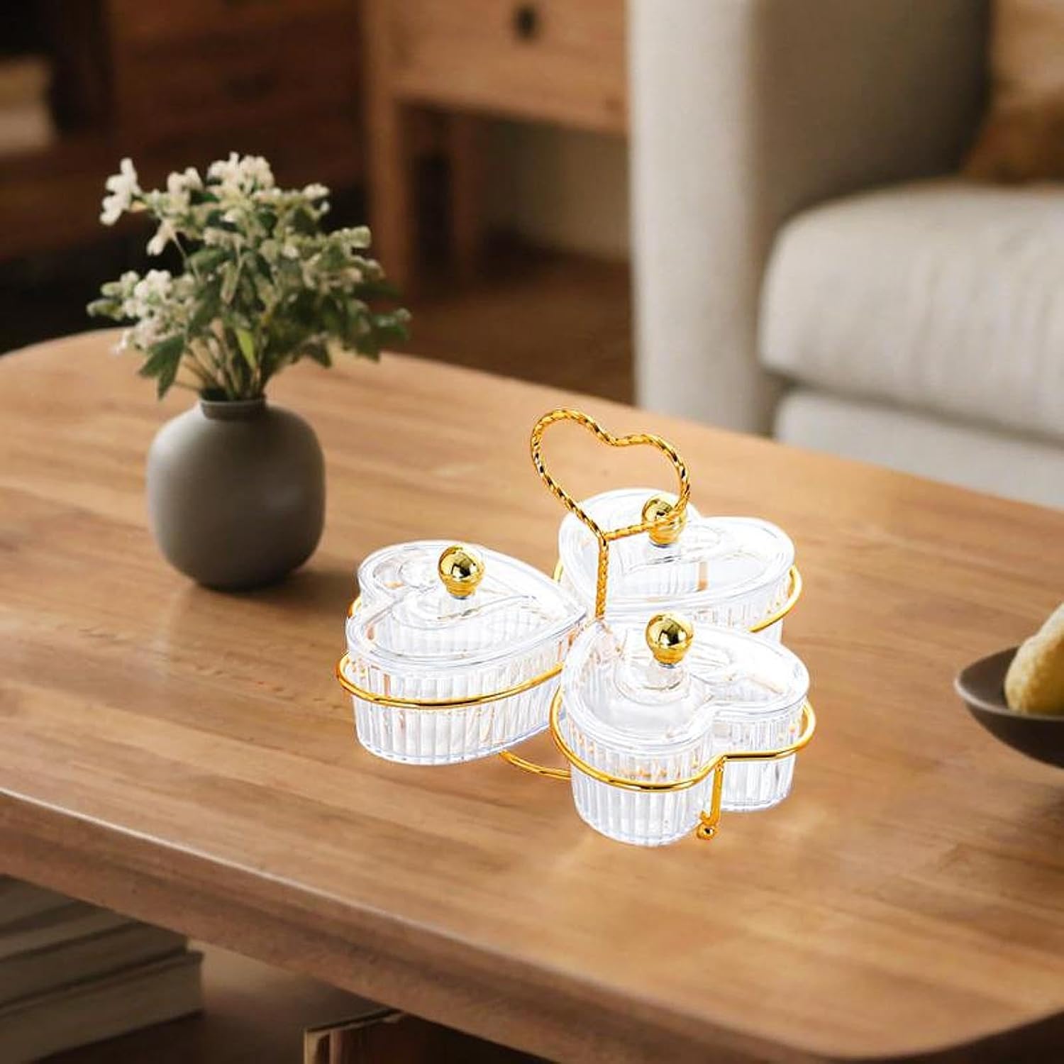Divided Serving Trays Removable Small Bowls Easy to Carry Nut Serving Dishes Snack Platters for Sweets Dessert Desktop Decor, Clear 3 Bowls