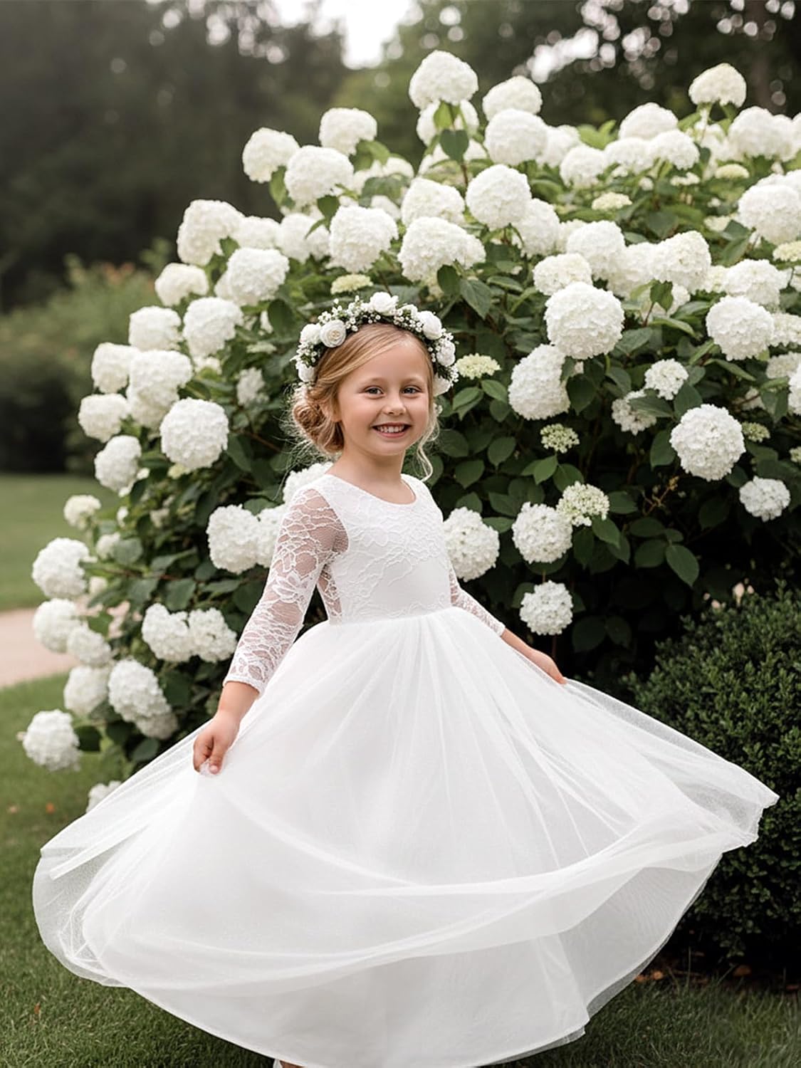 2Bunnies Girls Rose Lace Back A-Line Tutu Tulle Party Flower Girl Dress