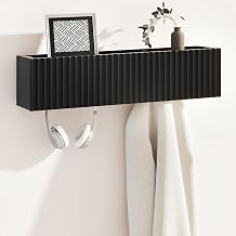 YMYNY Coat Hooks Wall Mounted with Shelf, Black HWS010B