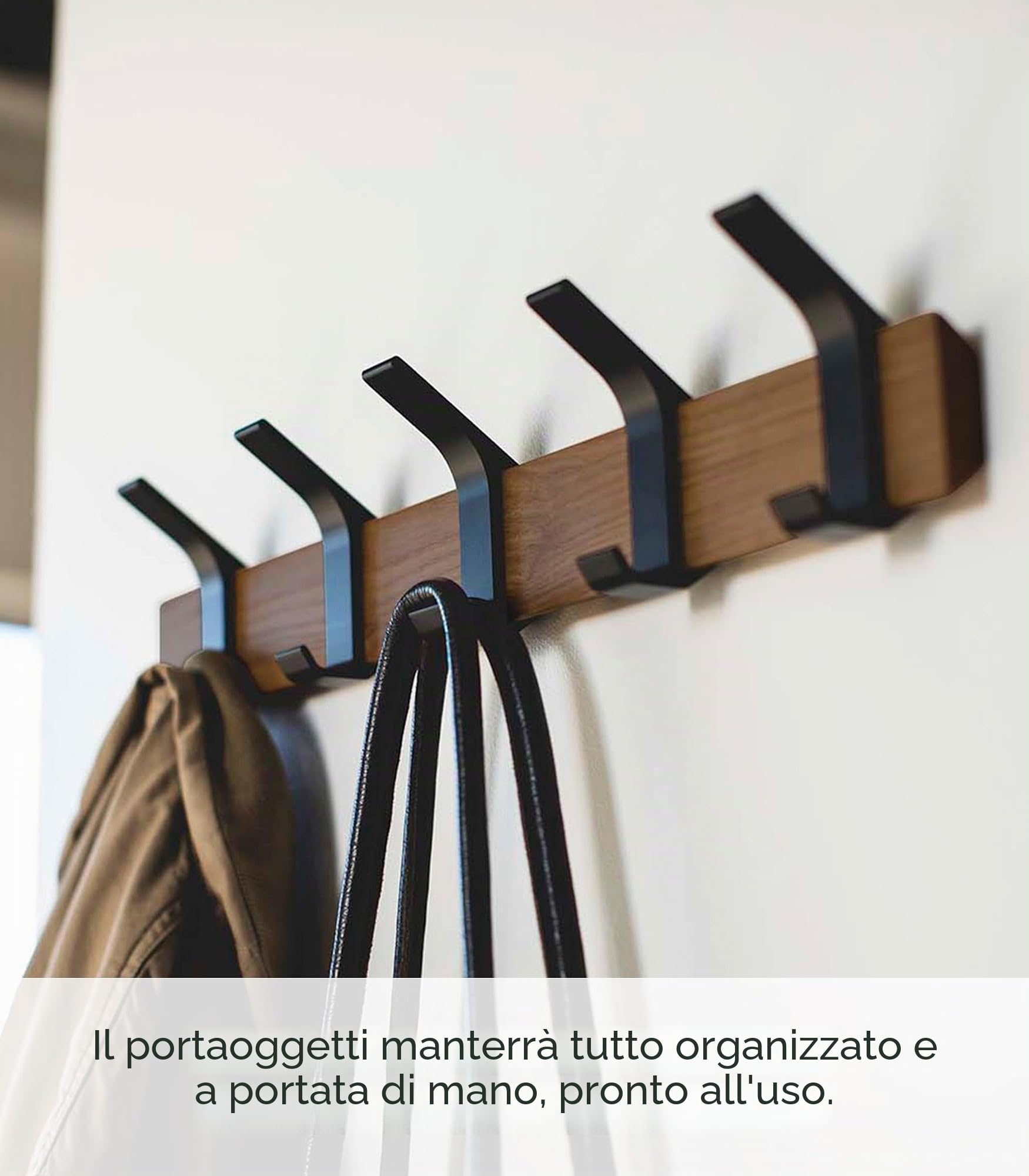 YAMAZAKI RIN Wall Coat Rack, marrone, Wood/Aluminum, 50 x 6.5 x 10 cm