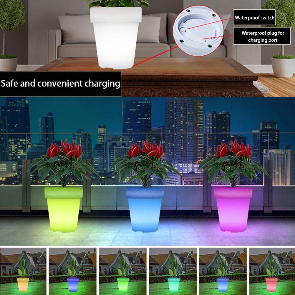 Fdit Lampes de Jardin à Télécommande sans Fil, Pot de Fleur Lumineux à LED D'extérieur, étanche IP68, Rechargeable avec Câble USB, pour Pelouse, Piscine, Fête, événement de Mariage (Avec télécommande)