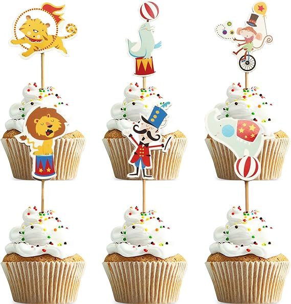 Circus Cupcake Toppers,24 PCS Carnival Cupcake Toppers,Circus Theme Party Decorations,Carnival Decorations