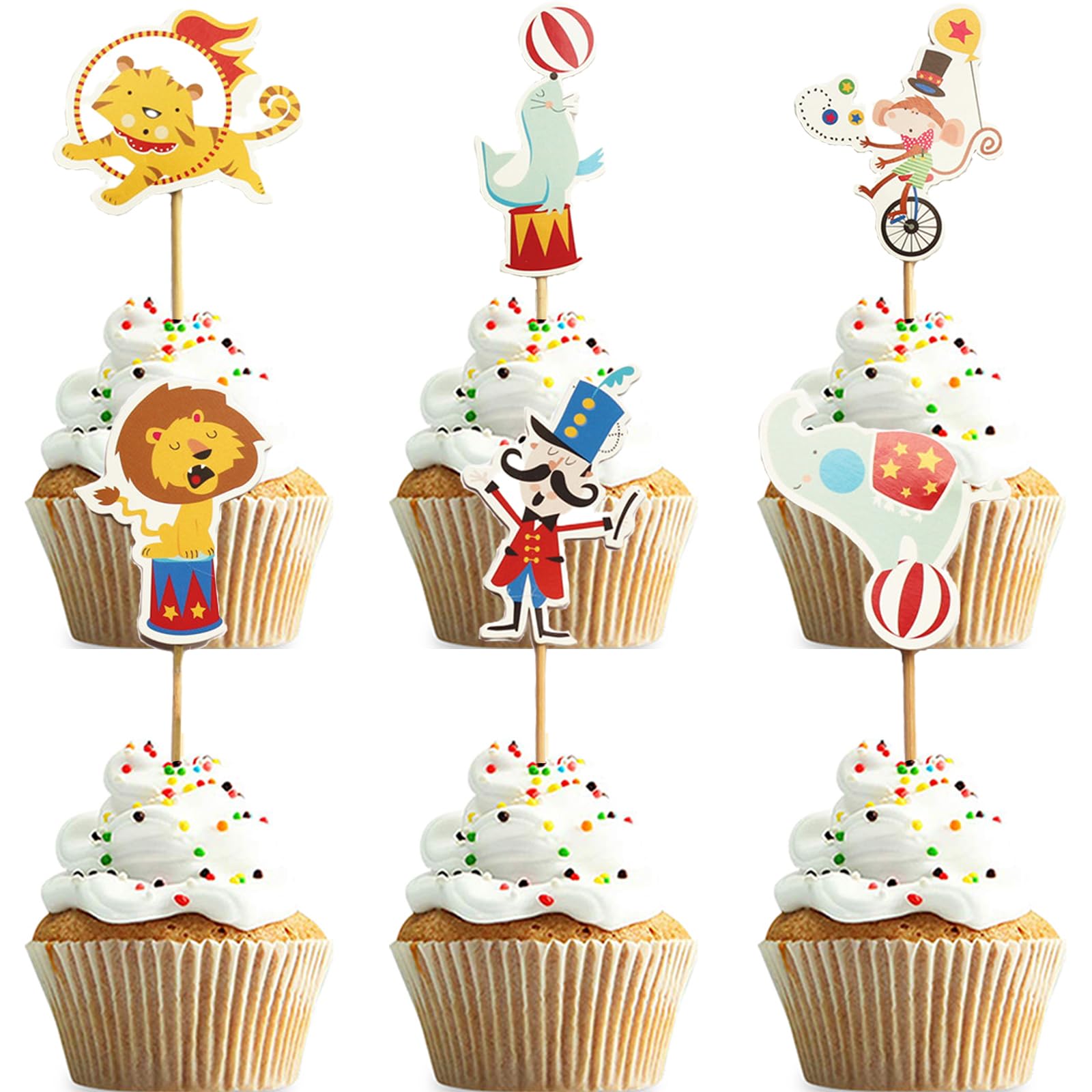 Circus Cupcake Toppers,24 PCS Carnival Cupcake Toppers,Circus Theme Party Decorations,Carnival Decorations