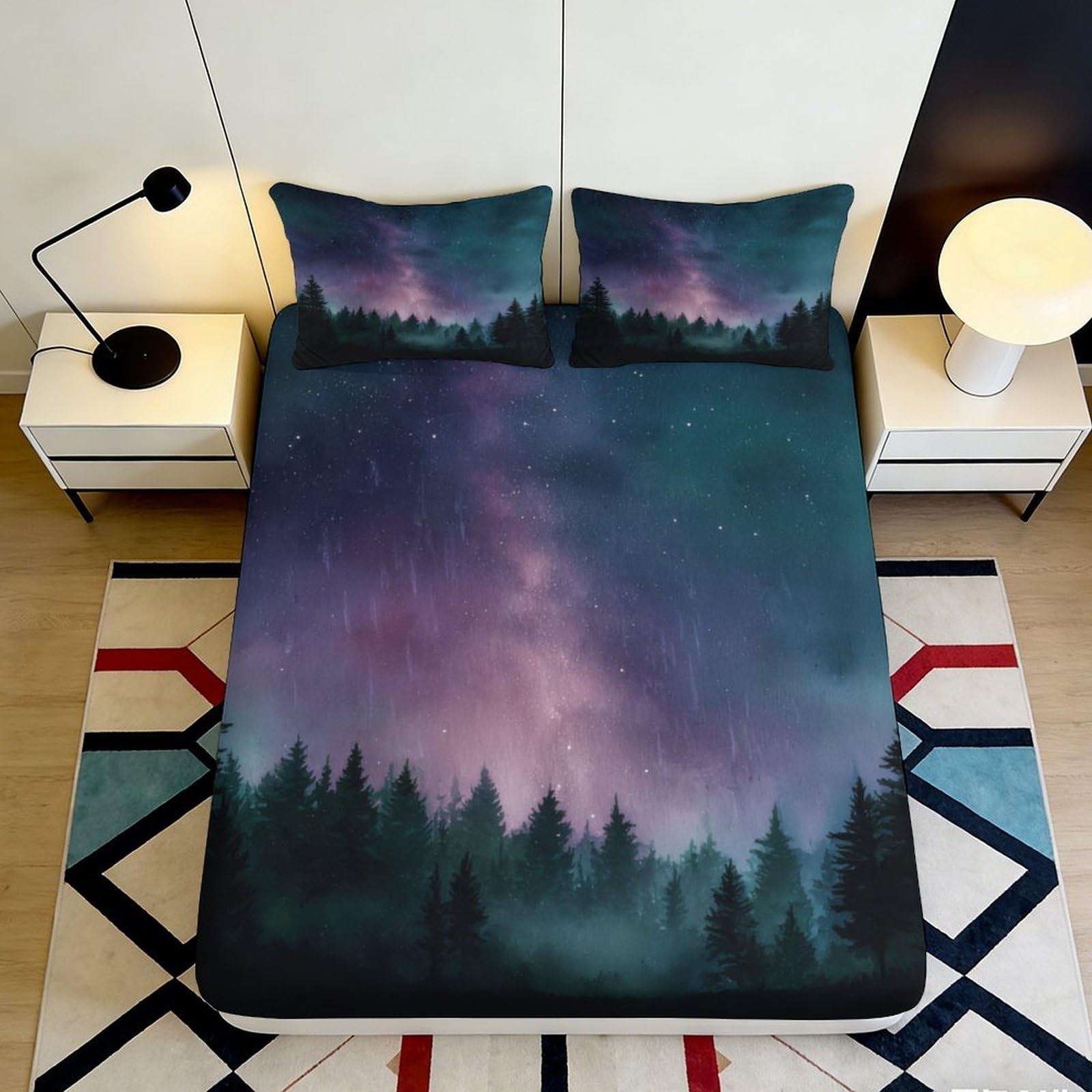 Jqzkxnhpbr Style-4 3D Printed Galaxy Starry Sky Fitted Sheet Microfiber Soft Bedroom Decor Cosmic Nebula Mattress Cover Washable 90X200x25cm