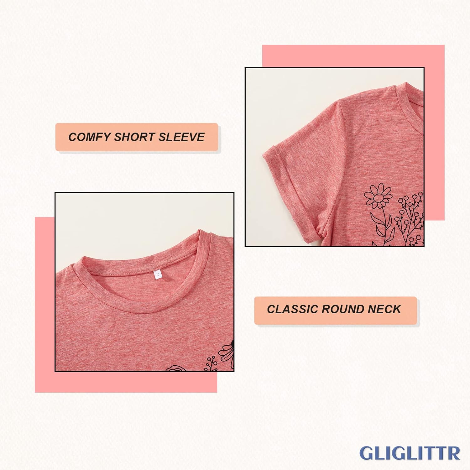 Women's Floral Tee Wildflower Graphic T Shirt Summer Flower Casual Loose Top Crew Neck Short Sleeve Shirts Tees - Image 4