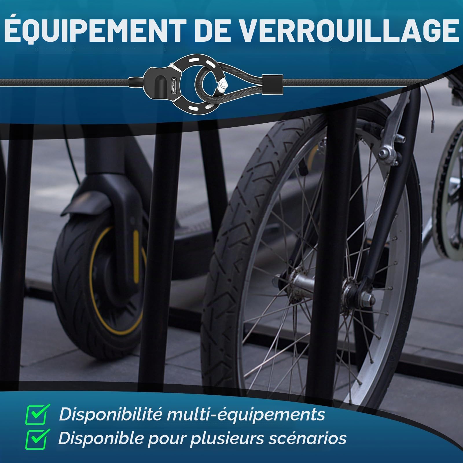 Serrure pour scooter électrique, antivol de vélo, serrure à menottes pour scooter électrique, 39,37 pouces
