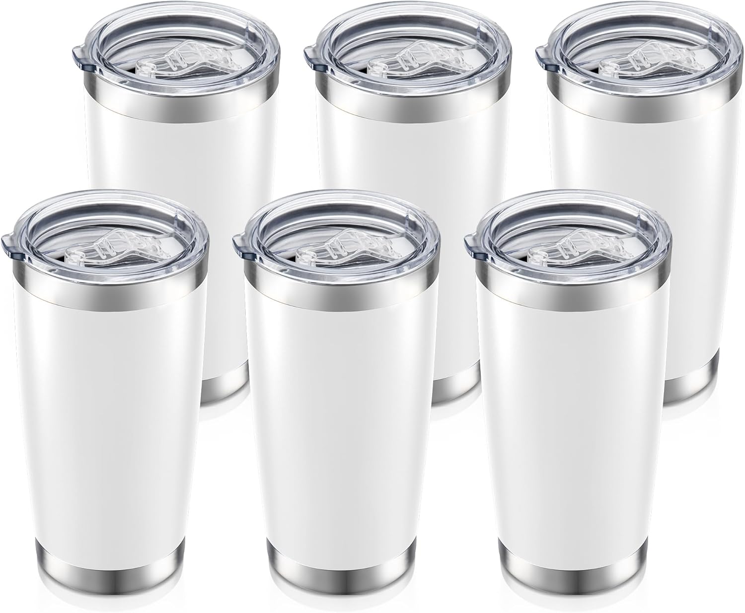 20 oz Tumbler Bulk with Lid Stainless Steel Insulated Tumblers Double Wall Vacuum Coffee Mug Powder Coated Tumbler Cups for Cold and Hot Drinks, White, 6 pack