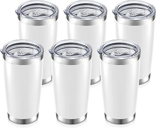 20oz Tumbler Bulk with Lid Stainless Steel Tumblers, 6 Pack | Leak Proof Lid, Double Wall & Vacuum, Powder Coated, Fit Most Car Cup Holders, for Cold and Hot Drinks, White
