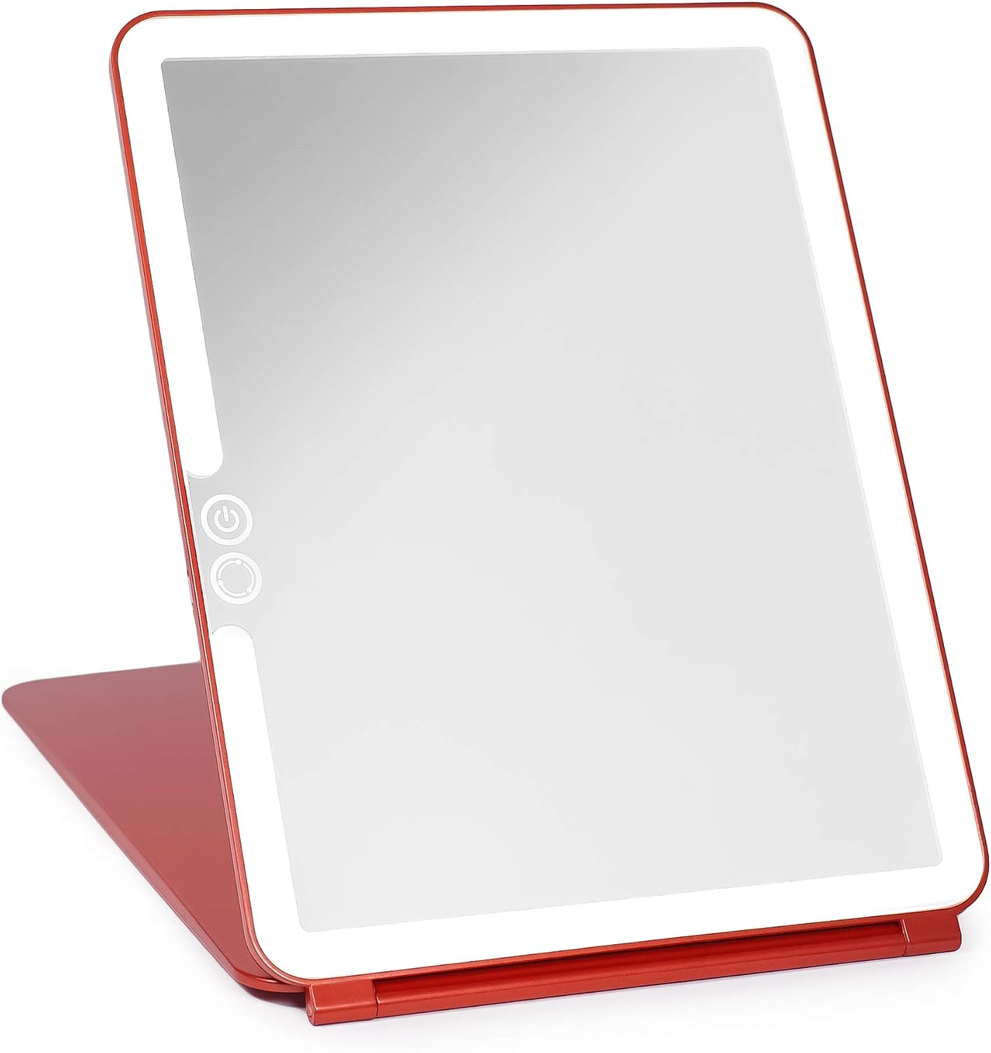 LUNA London Eclipse LED Lighted Travel Vanity Makeup Mirror | 3 Colour Light, Compact, Portable, Lighted, Rechargeable, Illuminated Mirror | Perfect for Travel, Makeup & Beauty Needs | Scarlet Red