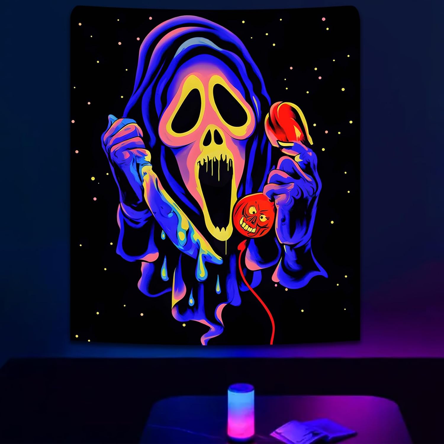 SparkLia Blacklight Horror Skull UV Reactive Tapestry - Neon Glow in the Dark Spooky Wall Hanging for Bedroom & Living Room, Perfect for Party Backdrops - 51" x 59"