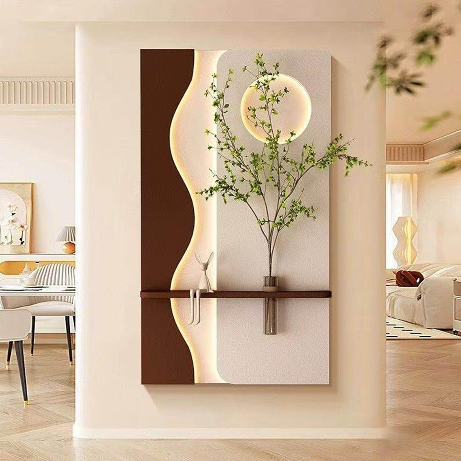 PGZMDTWI 3D Sandstone Textured LED Glass Vase Cream Sculpture,Modern Living Room Entryway Wall Painting Décor(G,100 * 190CM 9.4 * 74.8IN)