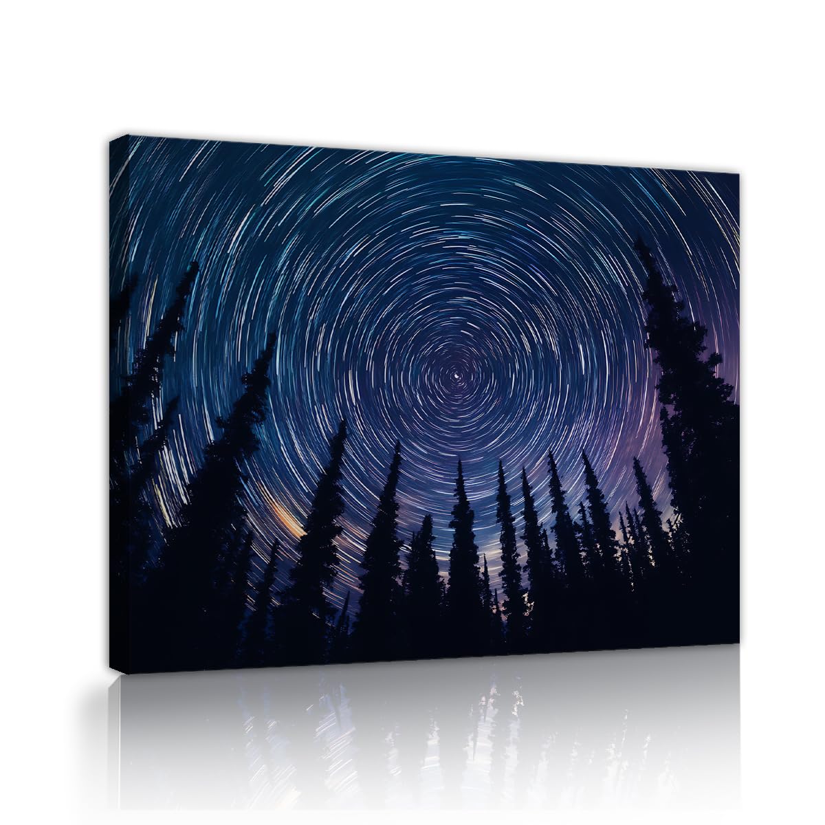 YUNART Star Trails Forest Trees Canvas Wall Art Natural Landscapes Photo Grawerowanie Home Office Mural Modern Modern Art Ready to Hang 55x82cm Inner Frame