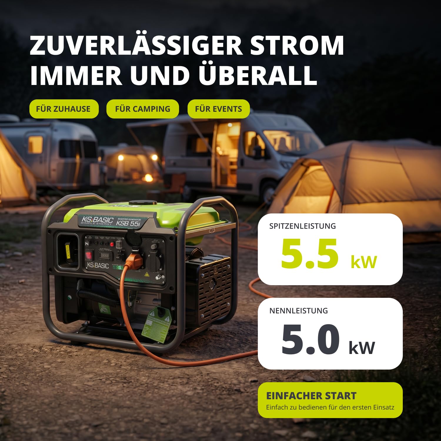 K&S BASIC 30i Inverter-Generator 2800W, 3000W maximal, kompakter Notstromaggregat Benzin, reine Sinuswelle, Stromerzeuger mit Eco-Modus, für Zuhause, Camping und Werkstattarbeiten, EURO 5.