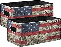 Vista 1 de Kcldeci Cestas de almacenamiento de bandera estadounidense y dólares para estantes, cajas de almacenamiento decorativas para sala de estar, oficina