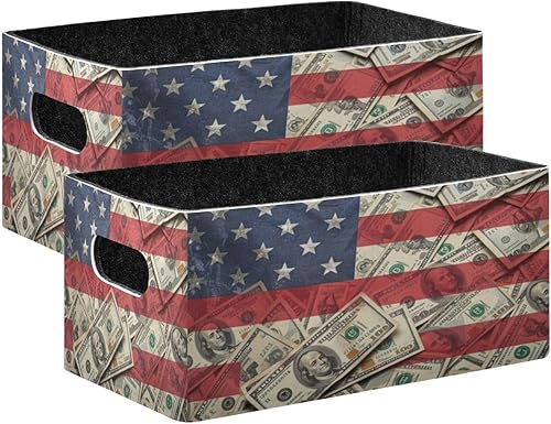 Kcldeci Cestas de almacenamiento de bandera estadounidense y dólares para estantes, cajas de almacenamiento decorativas para sala de estar, oficina,