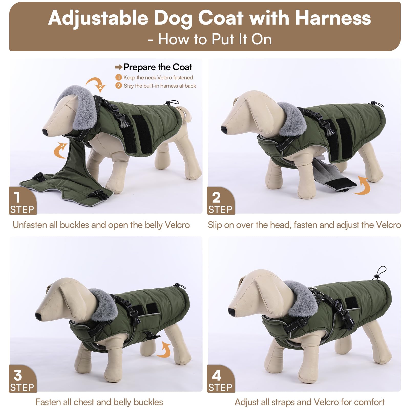 ASENKU Manteau Imperméable pour Chien d'hiver, Manteau pour Petit Chien avec Harnais Veste de Pluie Réfléchissante Coupe-Vent et Chaude pour Chiens pour l'hiver pour Petits, Moyens et Grands Chiens XL
