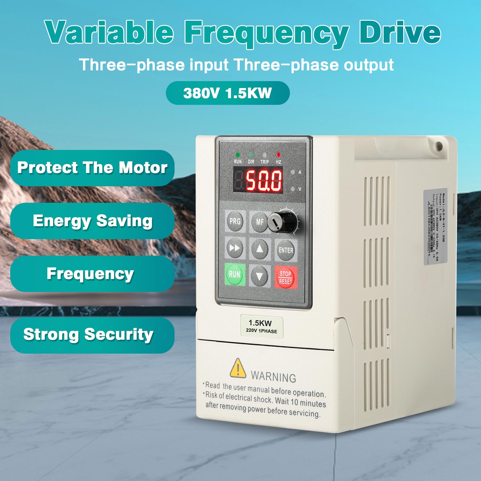 Control de velocidad del motor VFD, entrada monofásica de 220 V, Salida Trifásica de 380 V, Convertidor de Frecuencia de 1,5 kW Convertidor de Frecuencia CNC, con Cable Alargador de 2 m