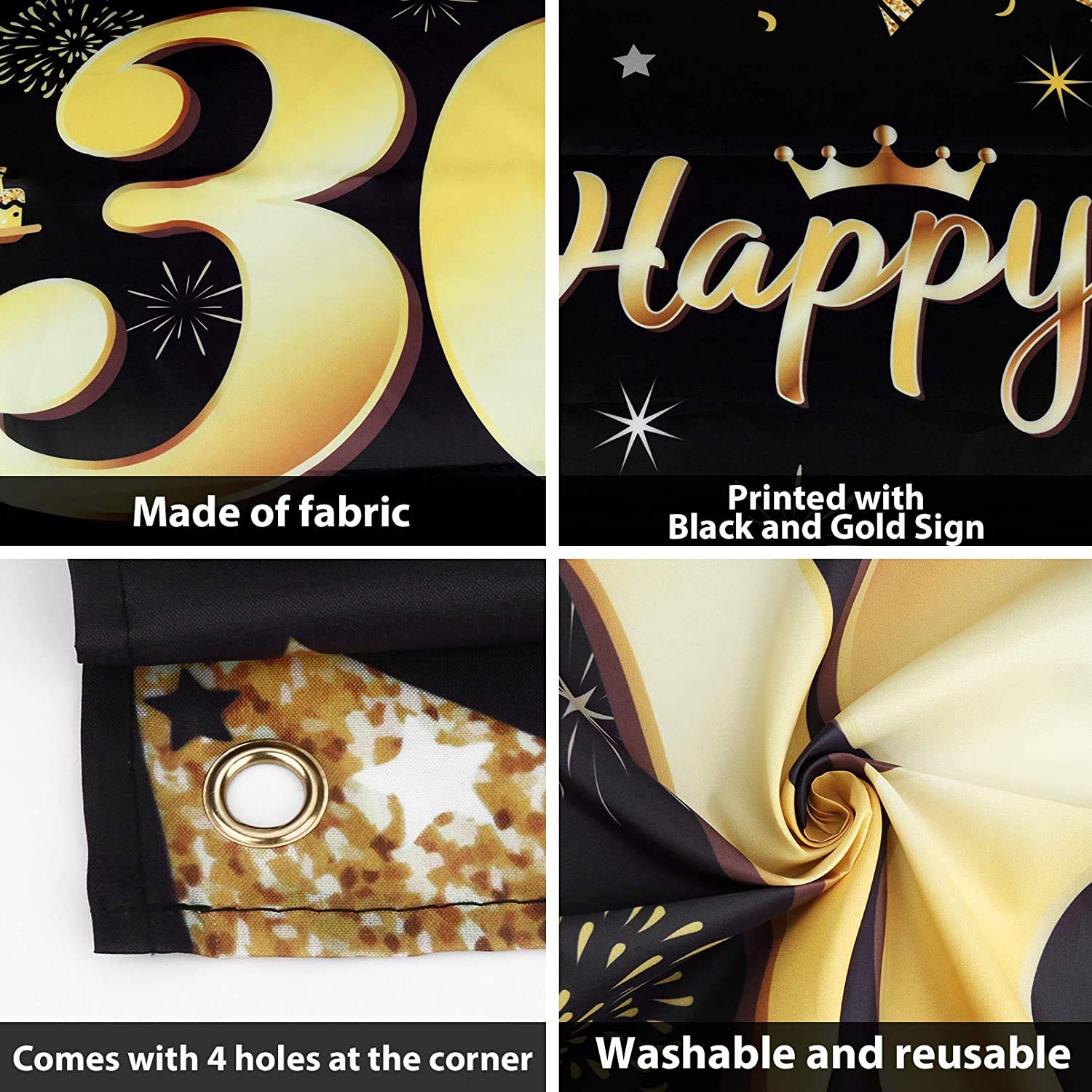 Fascia 30° Compleanno Thirtylicious - Raso Glitter Nero E Oro, Decorazione Festa