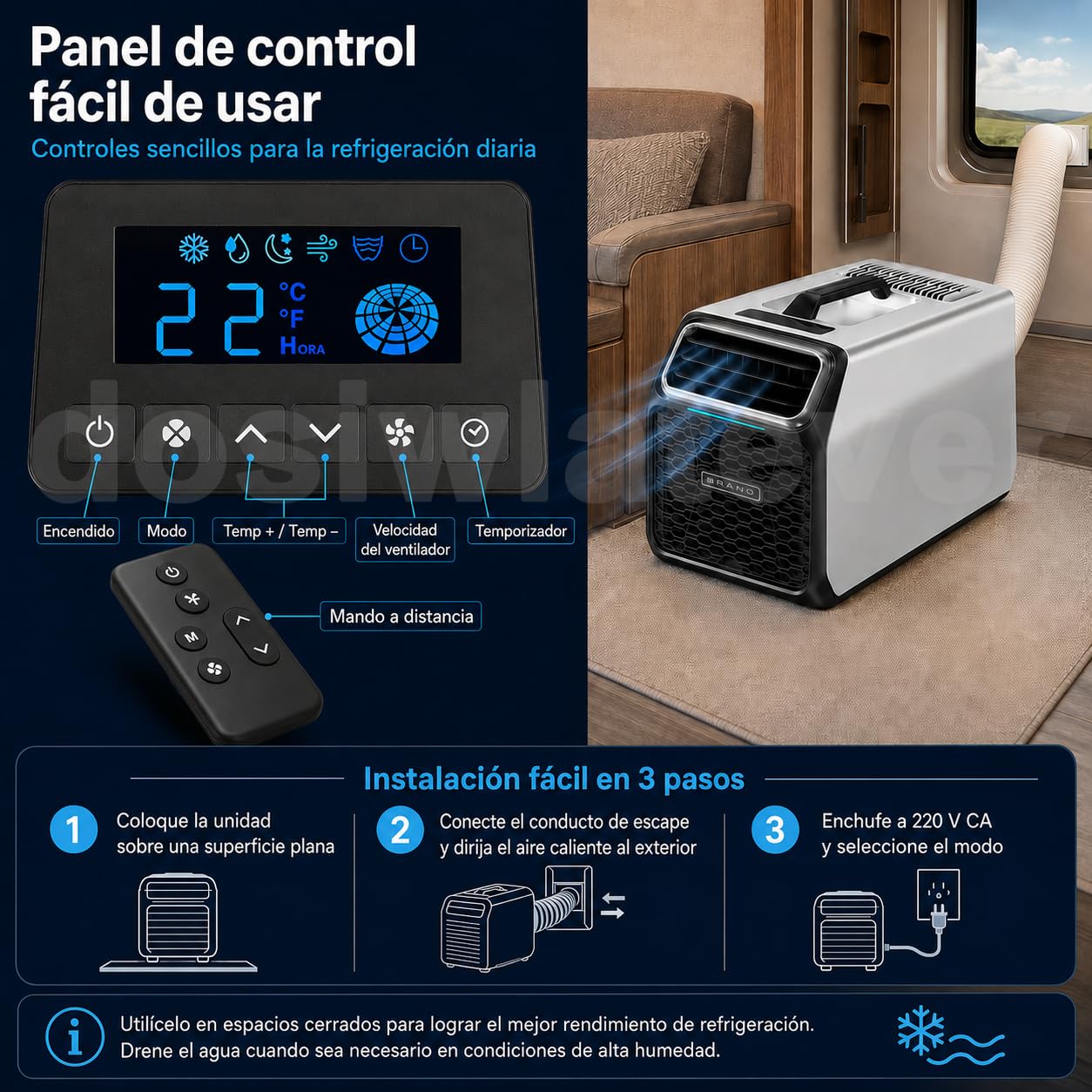 Nuevo aire acondicionado portátil 5000 BTU, 220-240V para casa y caravana, con filtro lavable, modo deshumidificación, temporizador y modo sueño, ideal para habitaciones, oficina o van Silver-220V