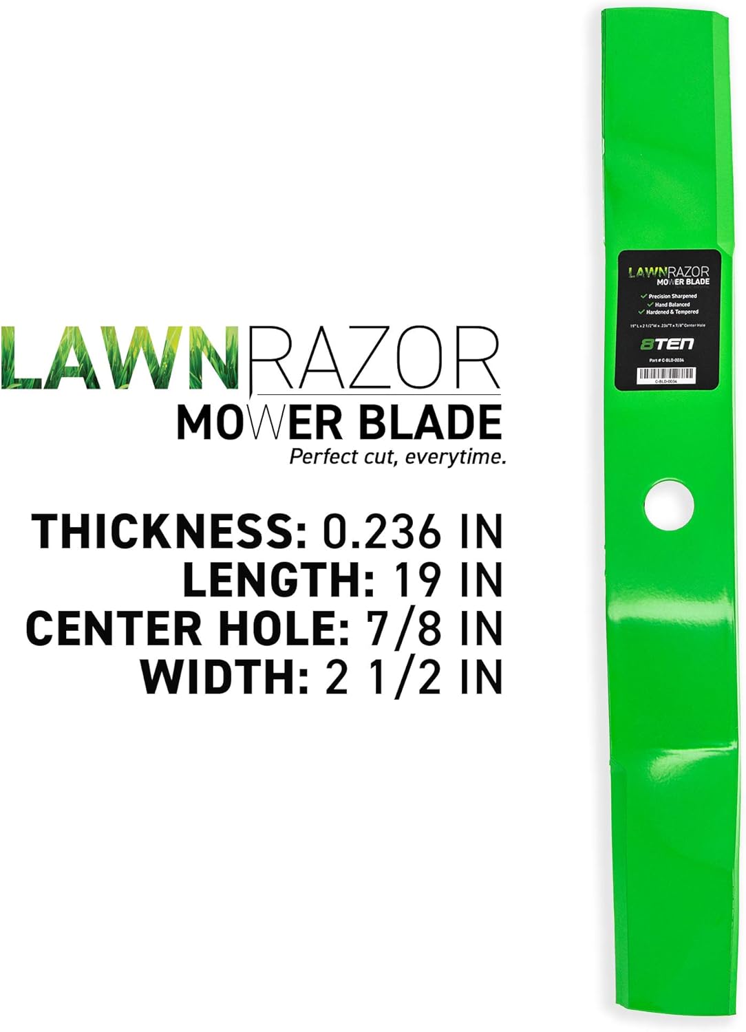 8TEN LawnRAZOR Mower Blade Set for John Deere ZTrak 727 757 Z830A M653 M655 M657 M136195 TCU30316 (Medium Lift)