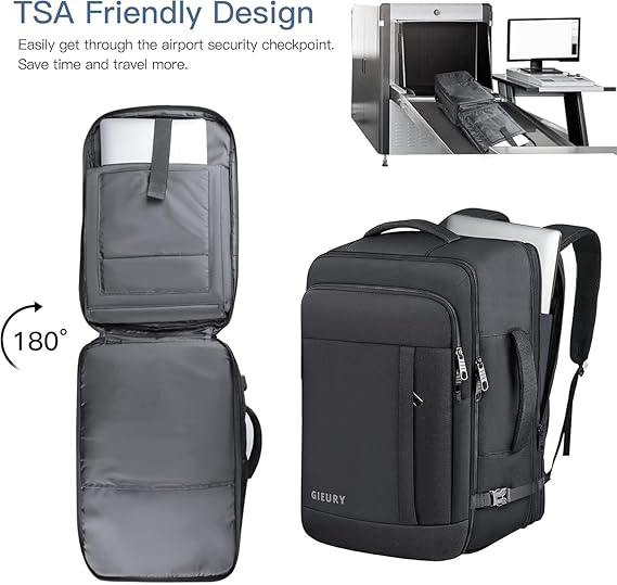 Gieury Carry On Backpack, 50L Travel Backpack, Luggage Backpack TSA Flight Approved Laptop Backpack for Men & Women, Large Expandable 40L Daypack Lightweight Business Weekender Bag, Black
