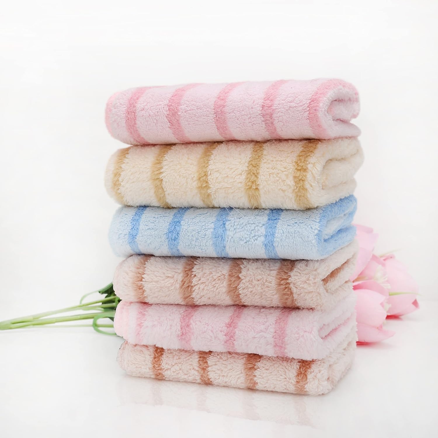 FATON Microfiber Small Size Face Towel/Handkerchief/Rumal - 400 GSM/Extra Soft and Super Absorbent Face Towels for Women's, Kids and Newborn Babies - Set of 6 (25x25 cm) - Multicolor 1-image-5