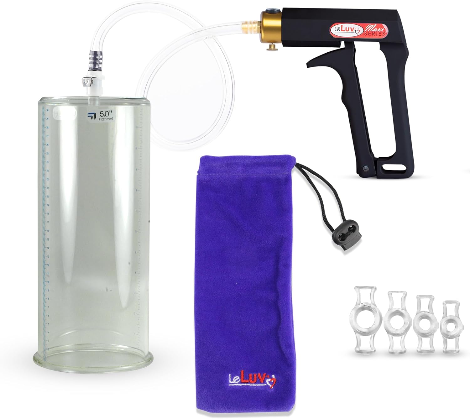 LeLuv Penis Pump Maxi Black Handle with Clear Hose - 12 Inch Length x 5.00 inch Diameter Cylinder