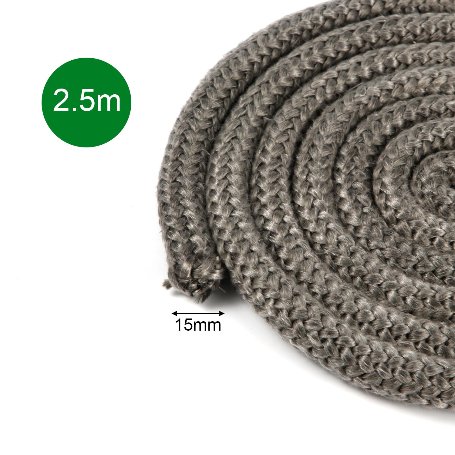 NQEUEPN Corda Camino di Tenuta 15mm x 2,5m, Robusta Impregnata di Grafite Guarnizione per Camino a Legna in Fibra di Vetro Sostituzione Guarnizione per Forno Stufa a Legna per Caminetti