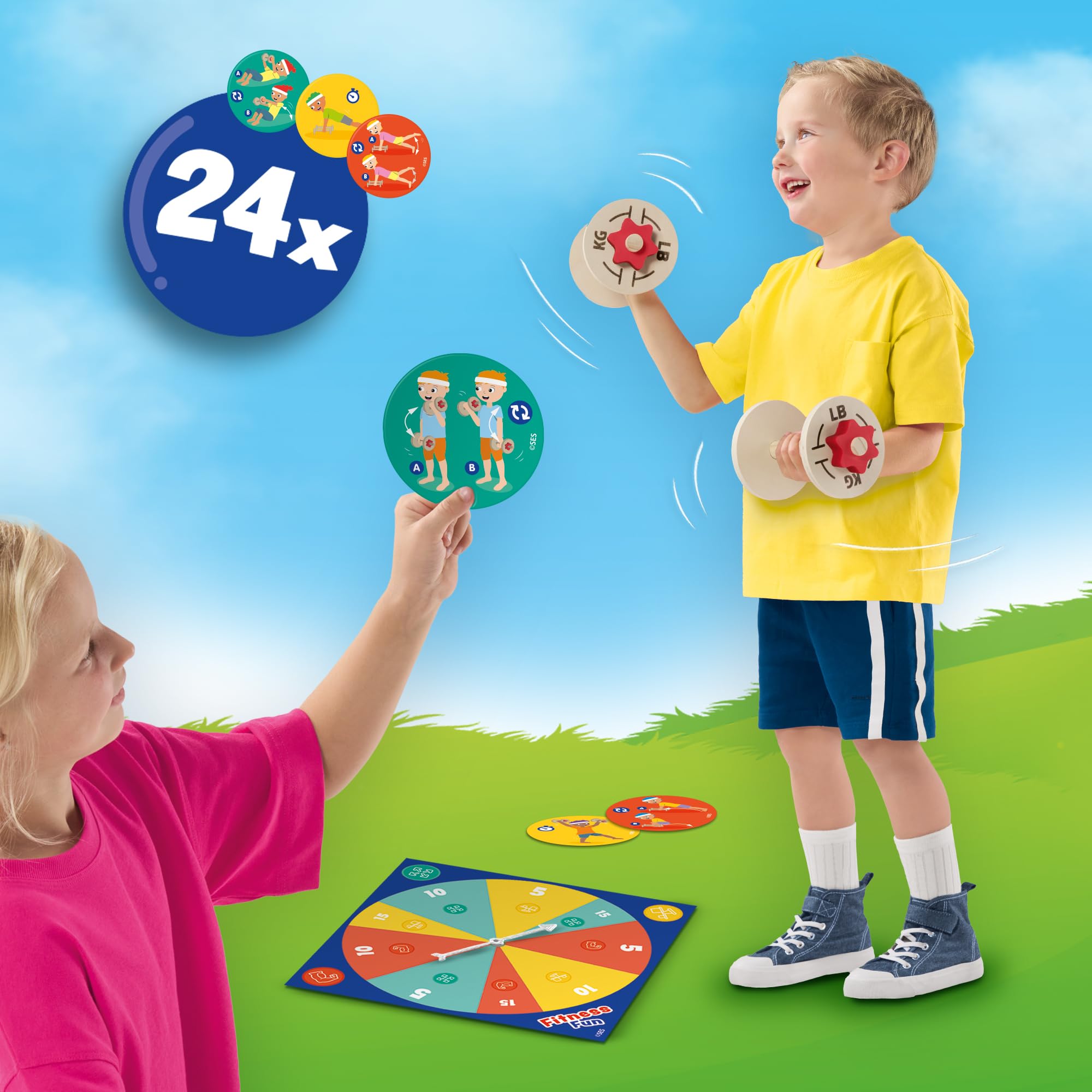 Ses Creative – Fitness et Plaisir – Exercices de Force, d'équilibre et de Mouvement – ​​Exercices de Gymnastique – avec haltères et parallettes – Jeu Actif en Plein air