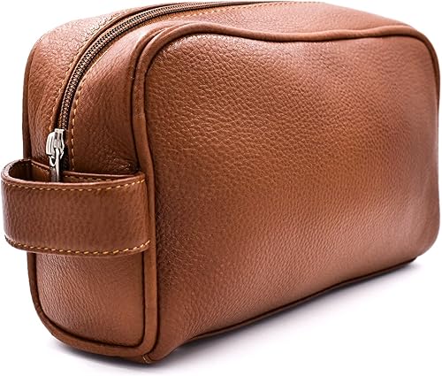 Parker - Kit Dopp de cuero de grano completo, hecho a mano, tamaño completo, color marrón, neceser de cuero, kit de Dopp, bolsa de viaje para