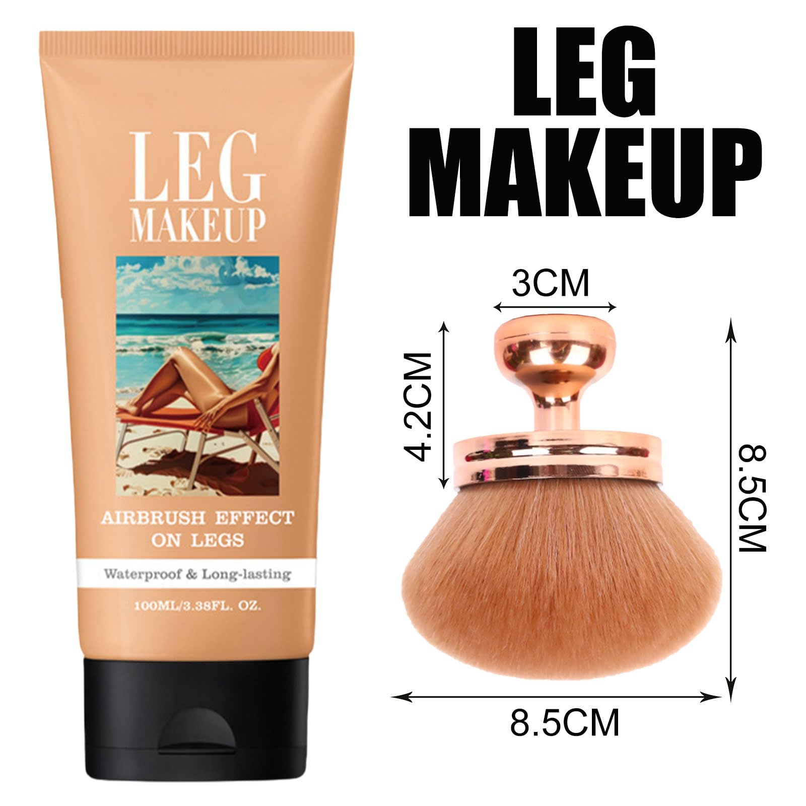 Fond de Teint Jambes Waterproof Leg Makeup with Brush Body Coverage Perfector Long-Lasting Sweat-Proof Coverage Concealer (#2)