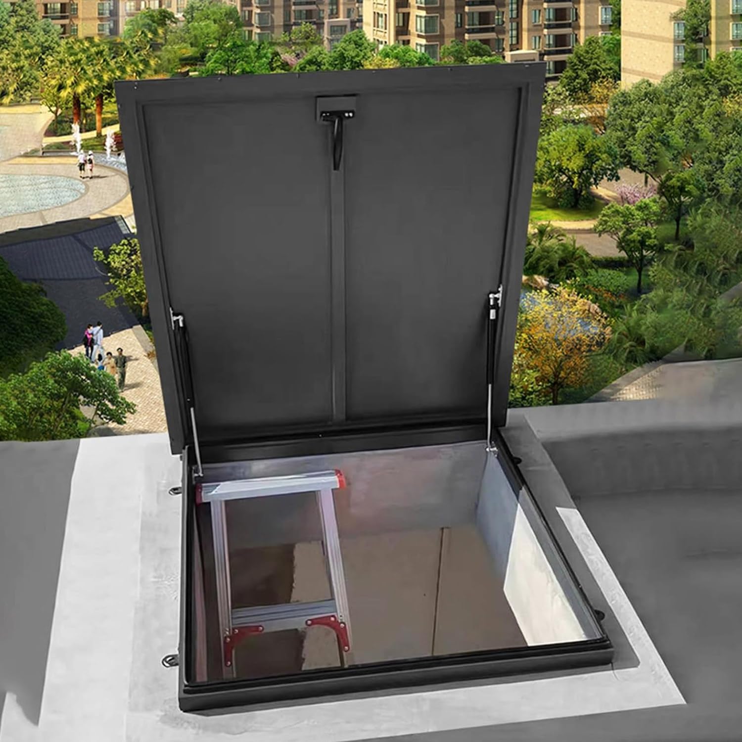 Cubierta de acceso para escotilla de techo de gas resistente a la intemperie, 80 x 60 cm, escotilla de mantenimiento con asa, panel de acceso de escape para un fácil acceso y seguridad.