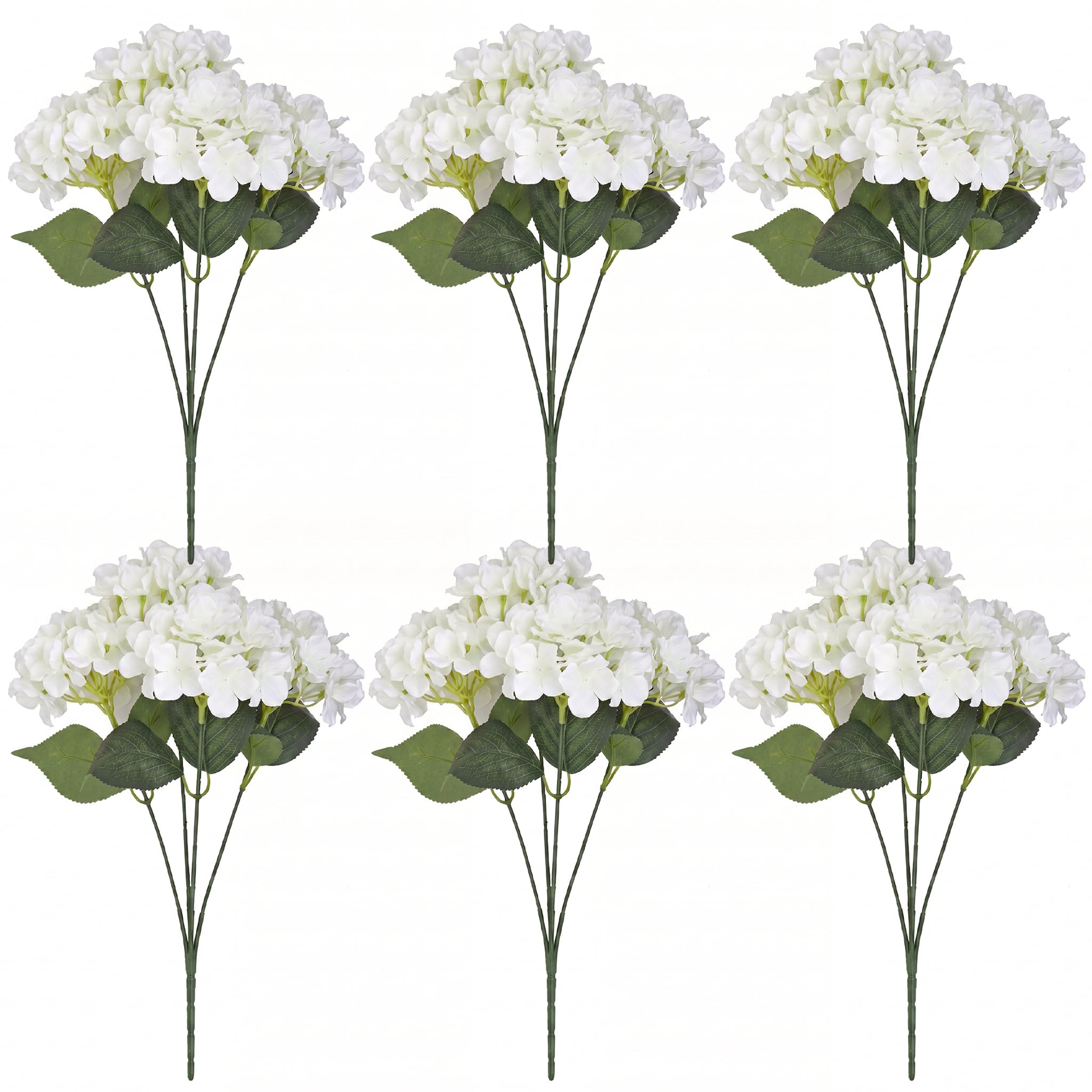 Faticenic 6PCS Artificial Hydrangea Flowers, UV Resistant Outdoor Hydrangeas 18 Inch Realistic Blooms for Wedding & Garden Decor (White), Hydrangea Artificial Flowers, Garden Décor