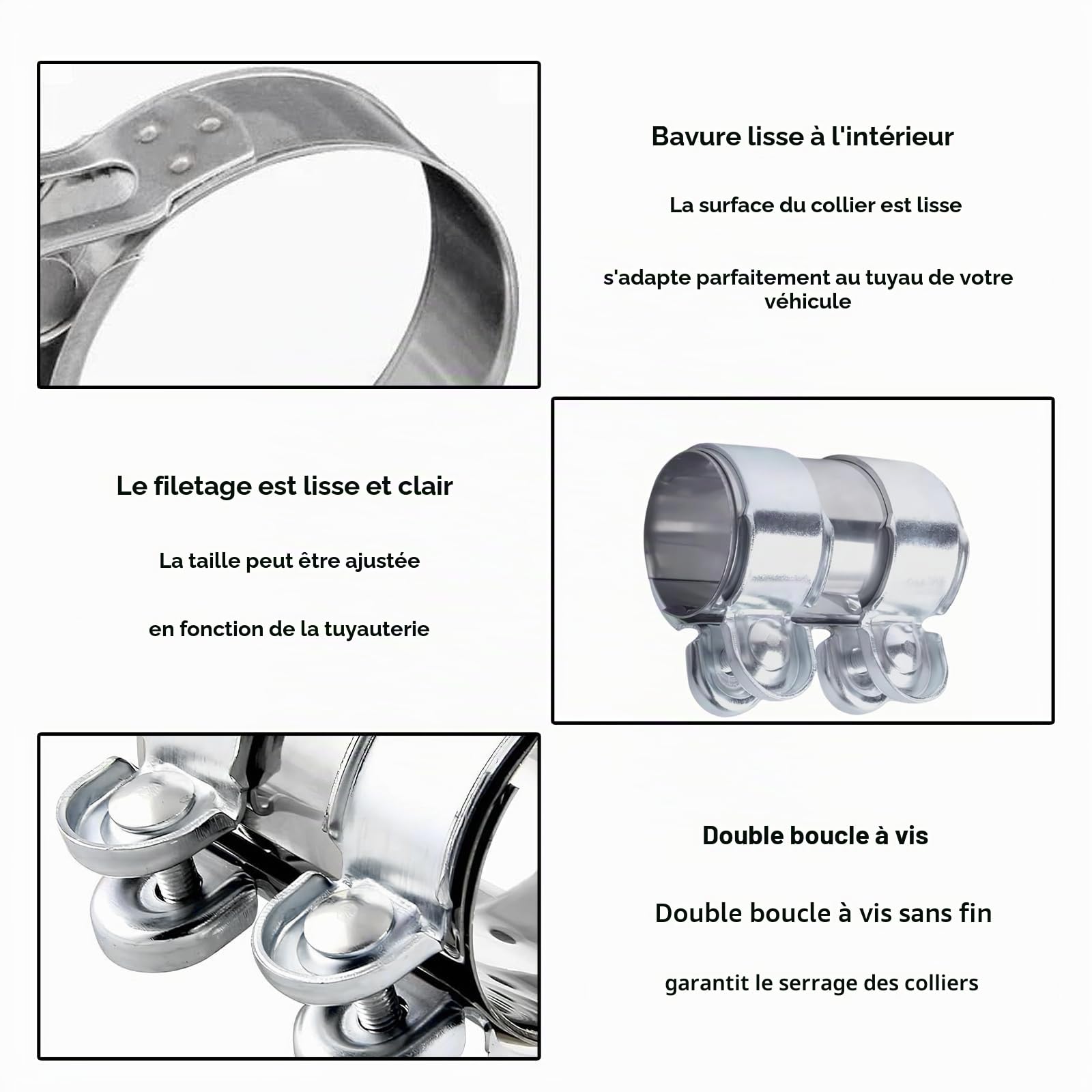 Collier Manchon Raccord Echappement, 65 X 95mm Borne de Tuyau D'échappement Diamètre, Raccord de Tuyau D'échappement, Bande Tuyau Silencieux D'échappement en Acier Inoxydable, pour Bateaux