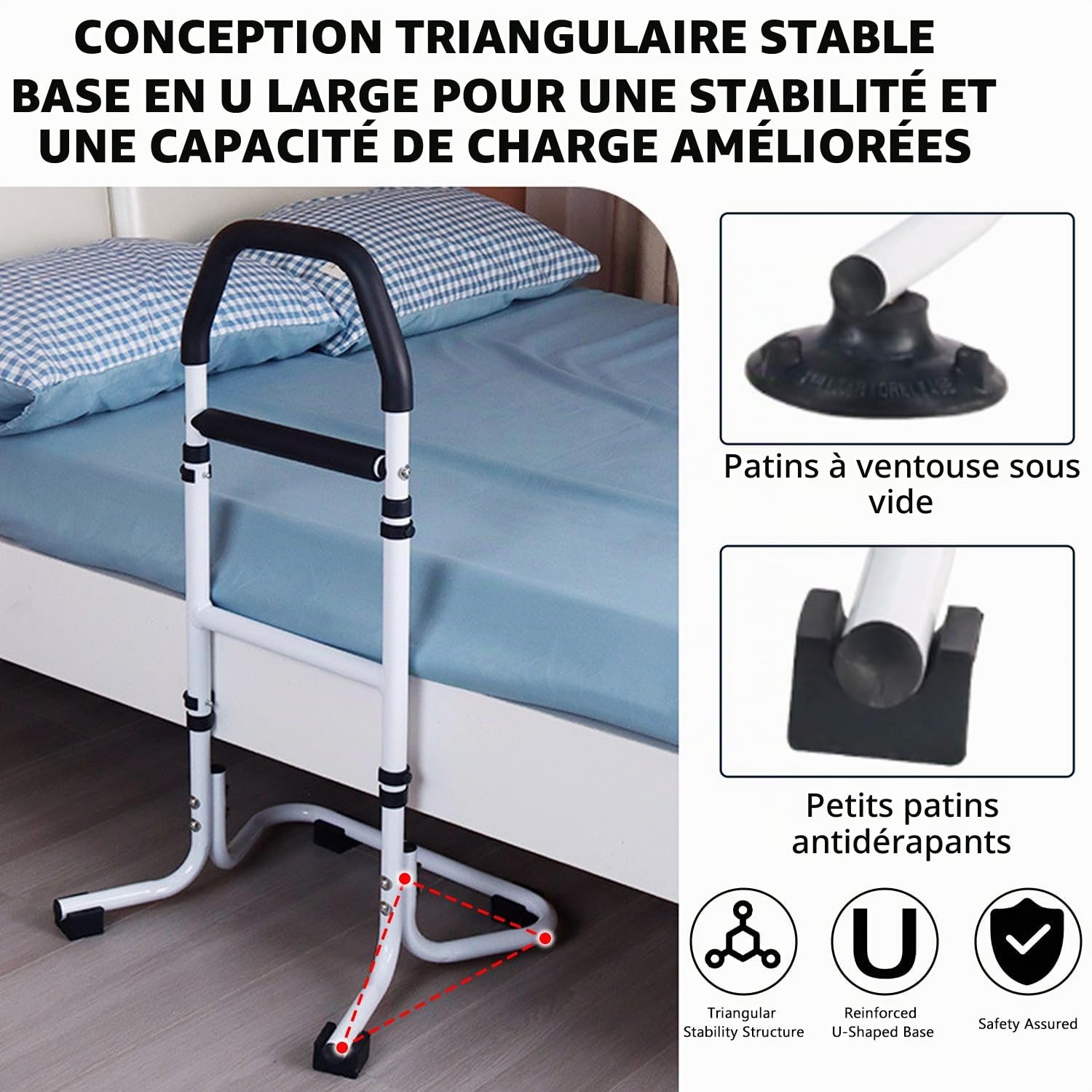 Aide au redressement pour Personnes âgées, Aide à la mobilité | avec pieds antidérapants, aide à la mobilité, aide au sol en forme de U, aide à la marche réglable en hauteur sur 8 niveaux