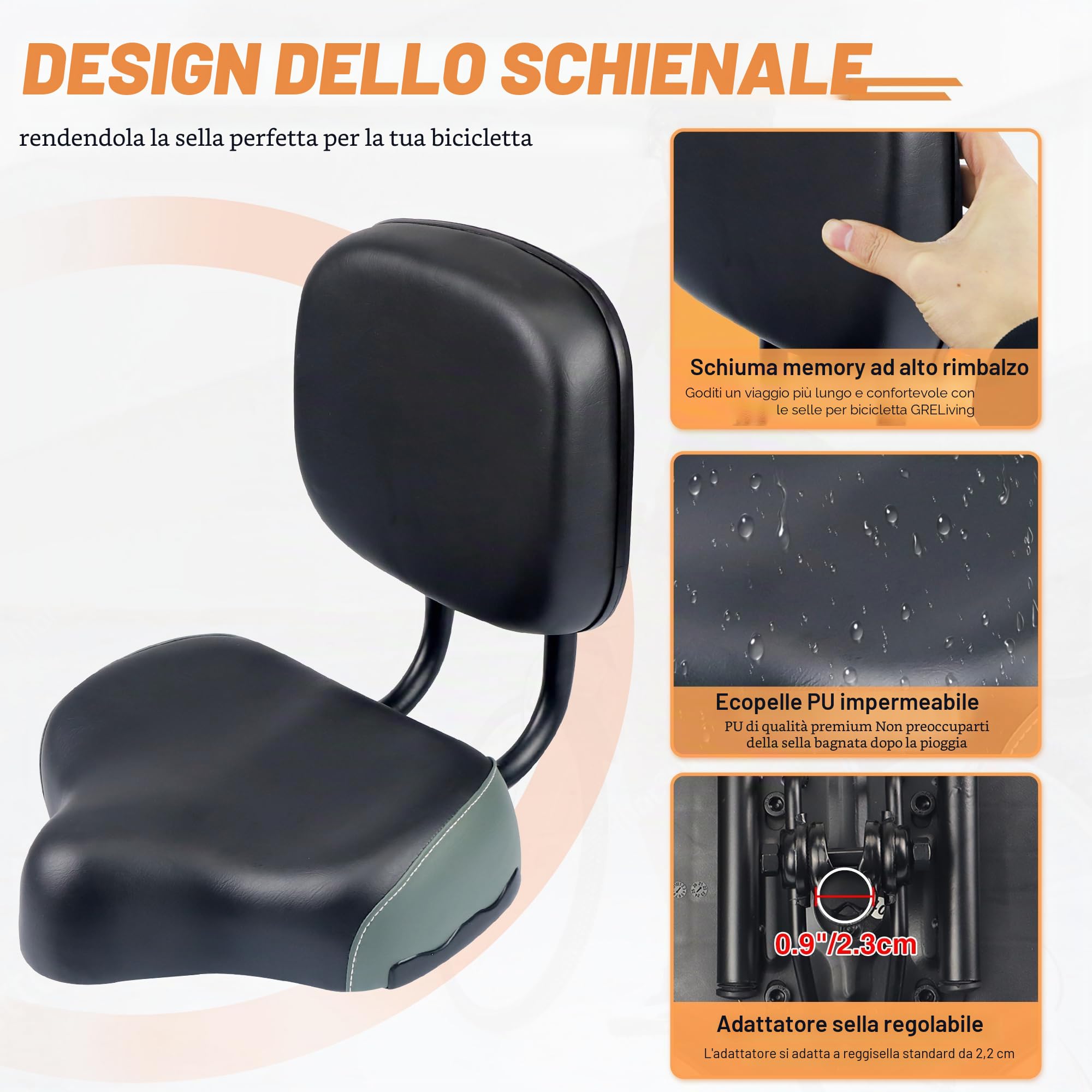 MEGHNA Sella per Bicicletta con Schienale Comfort fuori misura Morbido con Cuscino in PU per Triciclo Mountain Bike Bici da Strada Bici Pieghevole Bici Elettrica