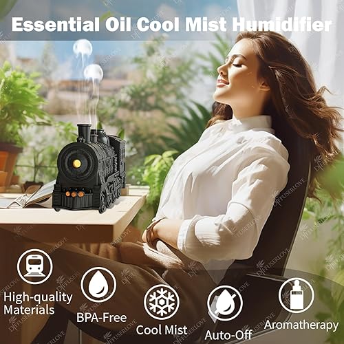 Miniatura 5 de Diffuserlove Difusor de tren 10.1 fl oz, difusor de aceite esencial, humidificador de niebla fría, difusor de aroma con luz nocturna para