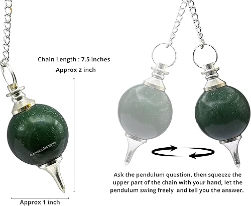 Miniatura 4 de Péndulo de bola de cristal de aventurina verde para adivinación, collar de péndulo de radiestesia con cadena y cuentas de cuarzo para curación de