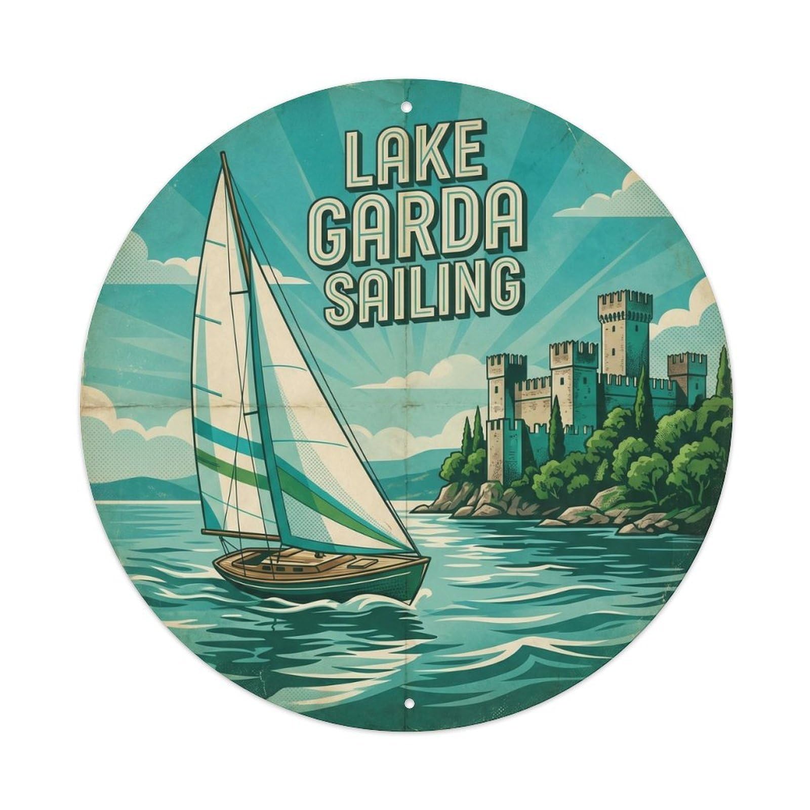 Classic Lake Garda Italy Sailboat Coastal Travel Metal Tin Sign