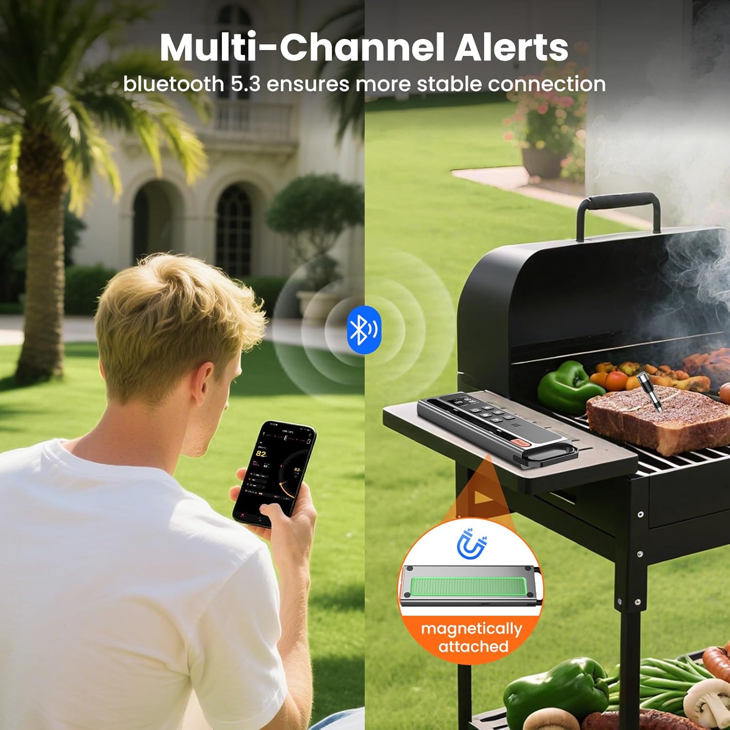 Wireless Meat Thermometer Digital-5.3 Bluetooth for Stable 800ft APP Control (iOS&Android), 10mins Charge for 24H Use Meat Probe, Accuracy ±0.5°F, Instant Read Meat Thermometer for BBQ, Grill, Oven - Image 4