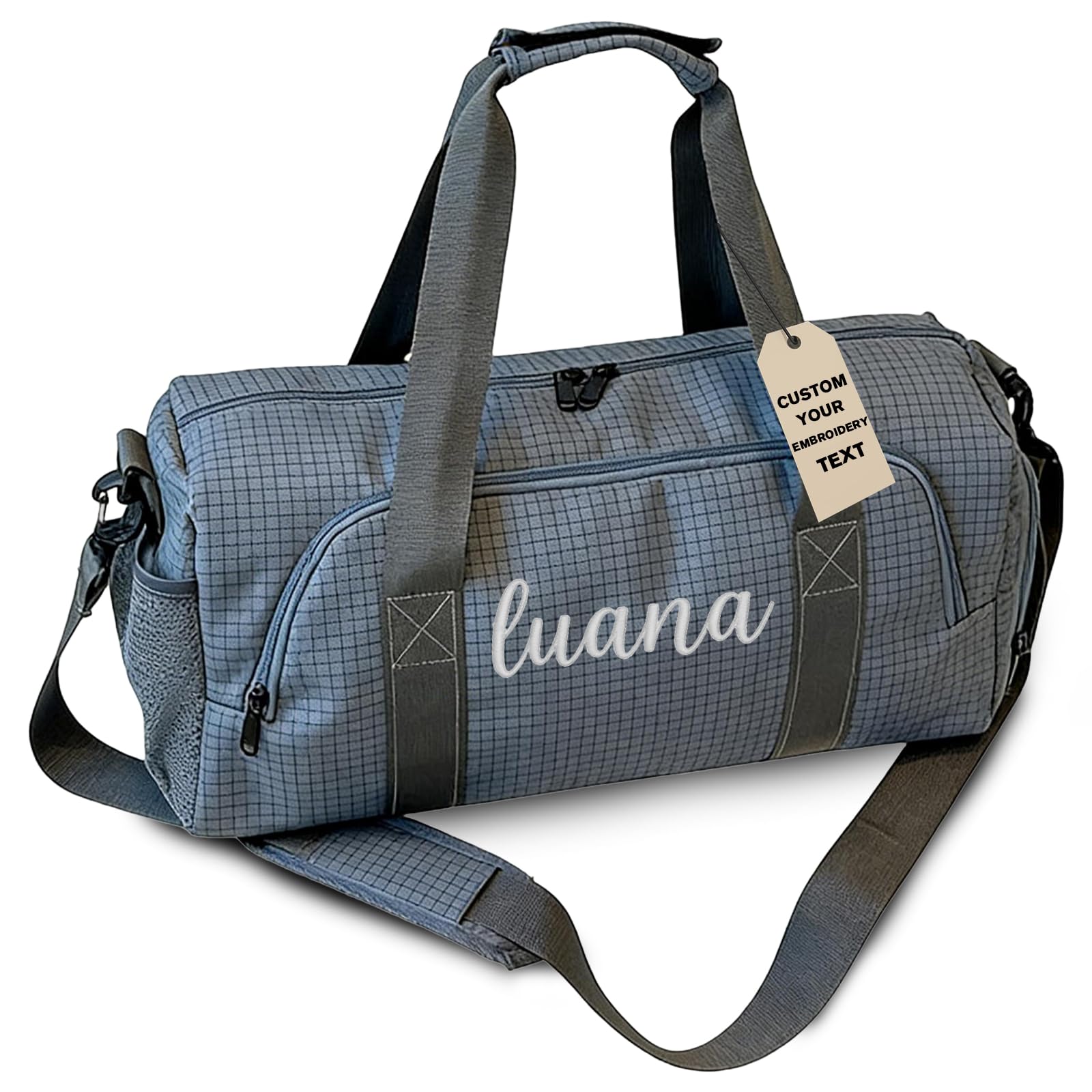 Personalised Gym Bag - Custom Embroidered Name Oxford Duffle Holdall, 20L with Shoe Compartment, 4 Colours, Unisex Sports & Travel Bag, Gym, Weekend & Overnight Use (Gray)