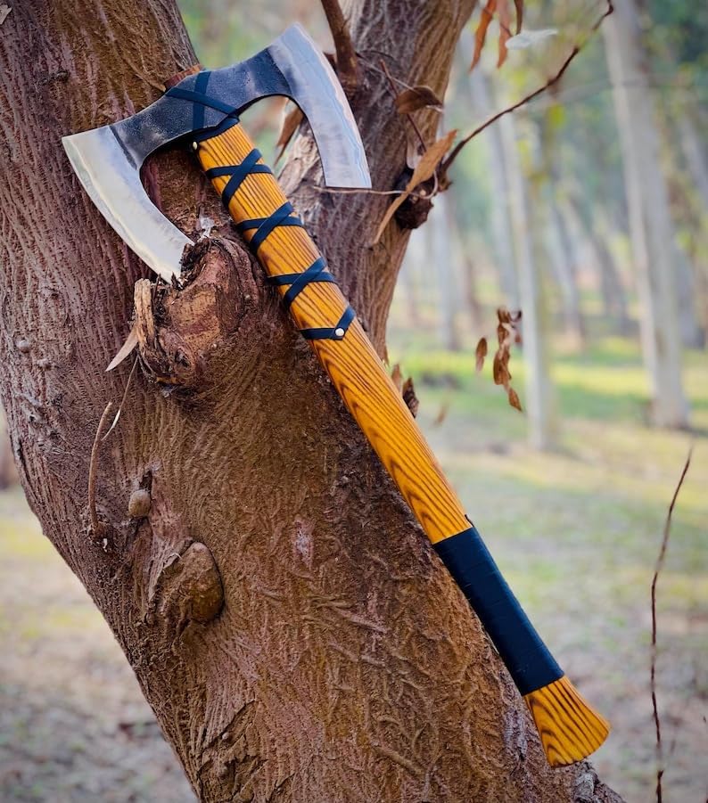 Handmade Large Berserker Axe,Forged Steel Axe, Norse Axe, Scandinavian Style Viking Hatchet, Viking Beard with Leather Sheath (FM-786)