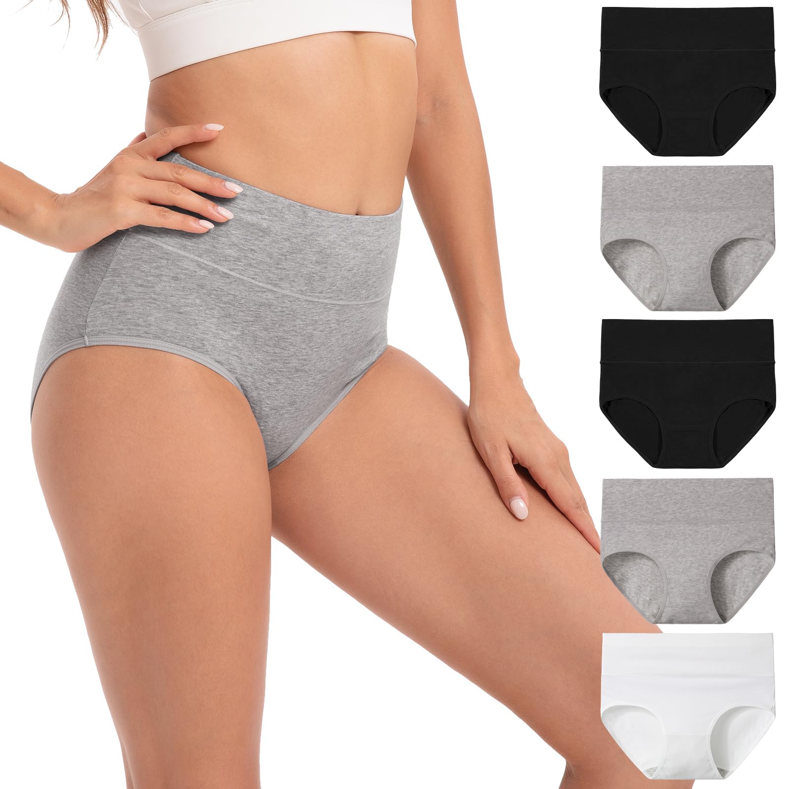 INNERSY Women's Cotton Underwear High Waisted Briefs Breathable Panties 5-Pack