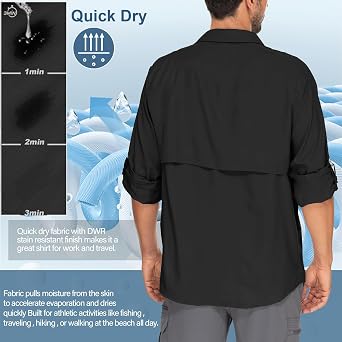 Men's Long Sleeve Sun Protection Shirt UPF 50+ UV Lightweight Quick Dry Cooling Fishing Shirt for Travel Safari Hiking
