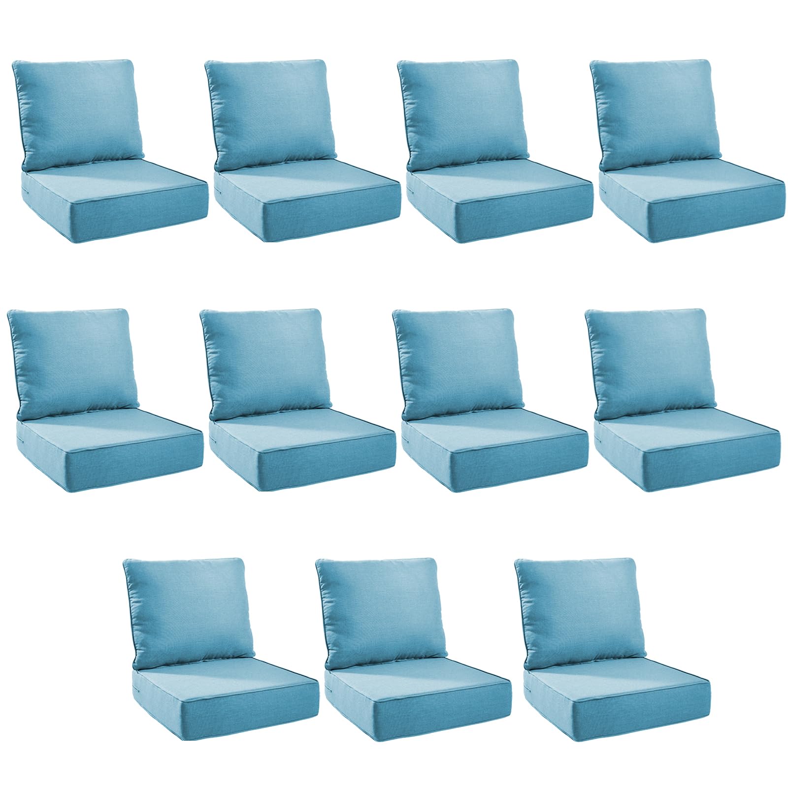 Outdoor Cushion Set for Patio Furniture, UV Resistant, Water Resistant - 6 Inch Thick Foam Garden Cushions – 22x24 Inch Patio Seat Covers for Chair/Sofa/Couch | Light Blue | 11-Pack |
