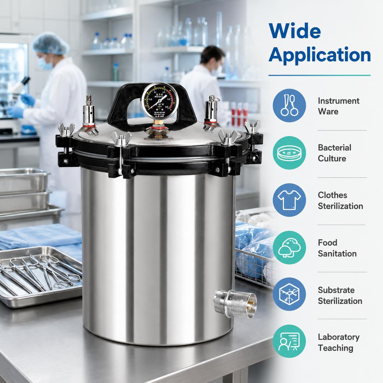 Esterilizador autoclave de vapor a presión portátil de 24 L, equipo de laboratorio de acero inoxidable con prevención de quemaduras secas y diseño de tres válvulas para una esterilización eficaz