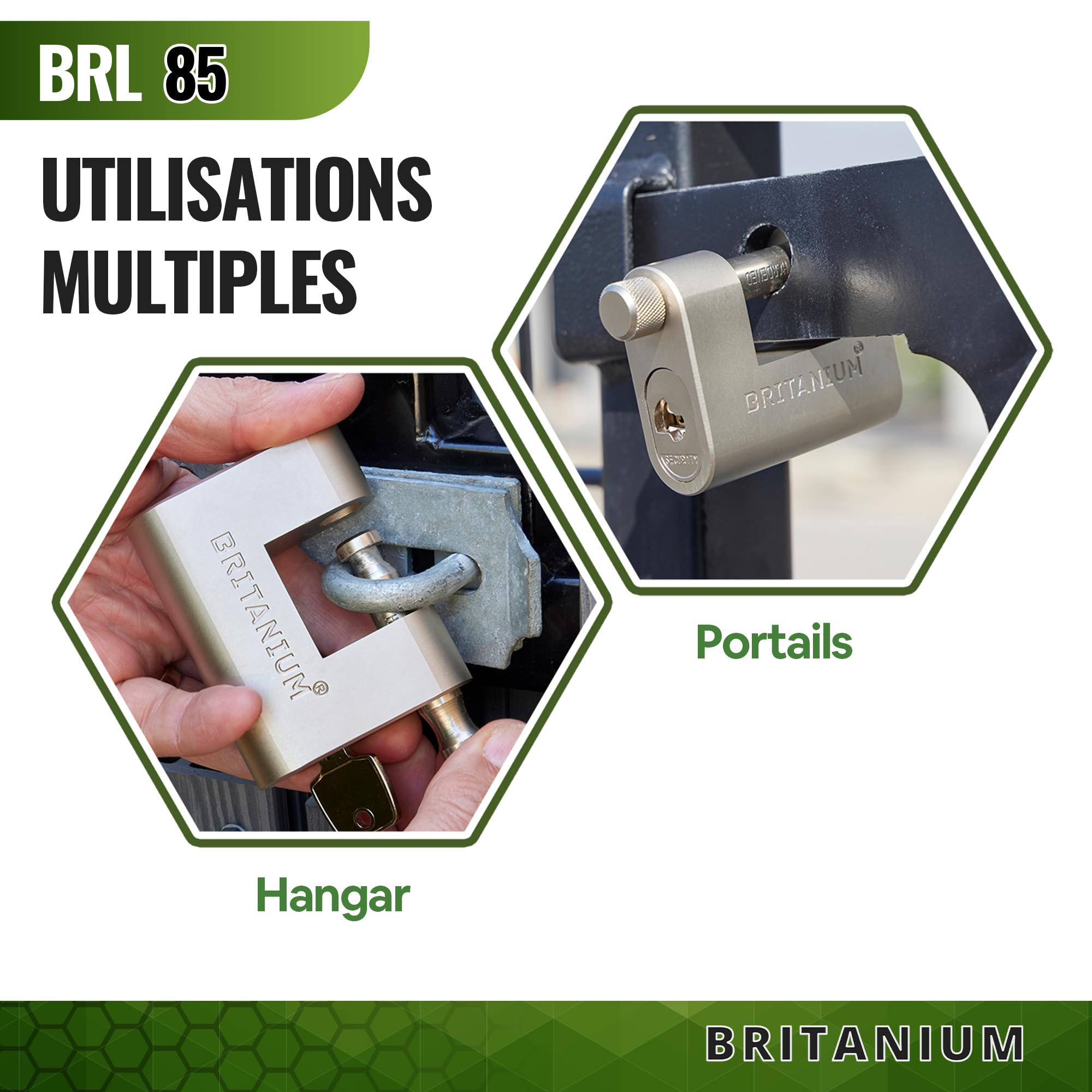 BRL85 Cadenas Container Antivol avec 10 Clés - Anse 14 mm Anti-Cisaille, Acier Allié Nickelé | Serrure de Sécurité pour Portail, Garage, Remorque Attelée