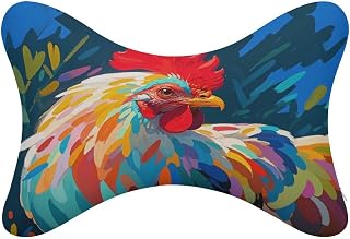 Art Colorful Chicken Car Neck Pillow Dog Bone Shaped Travel Neck Headrest Universal Car Neck Pillow Adjustable Memory Foam Lounge Chair Head Pillows for Car Seat