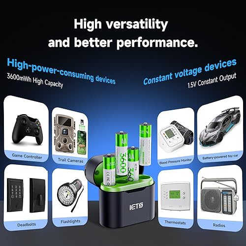 Miniatura 2 de Baterías AA recargables de litio con cargador rápido, salida constante de 1.5 V, 3600 mWh de alta capacidad de iones de litio doble a tiempos de